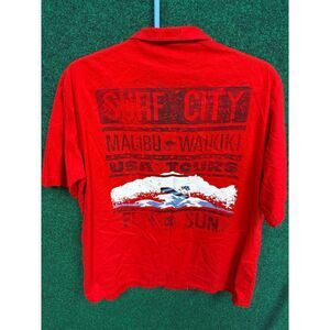 Vtg Shore Things Hawaiian Shirt Medium Red SS Button Up Made in USA